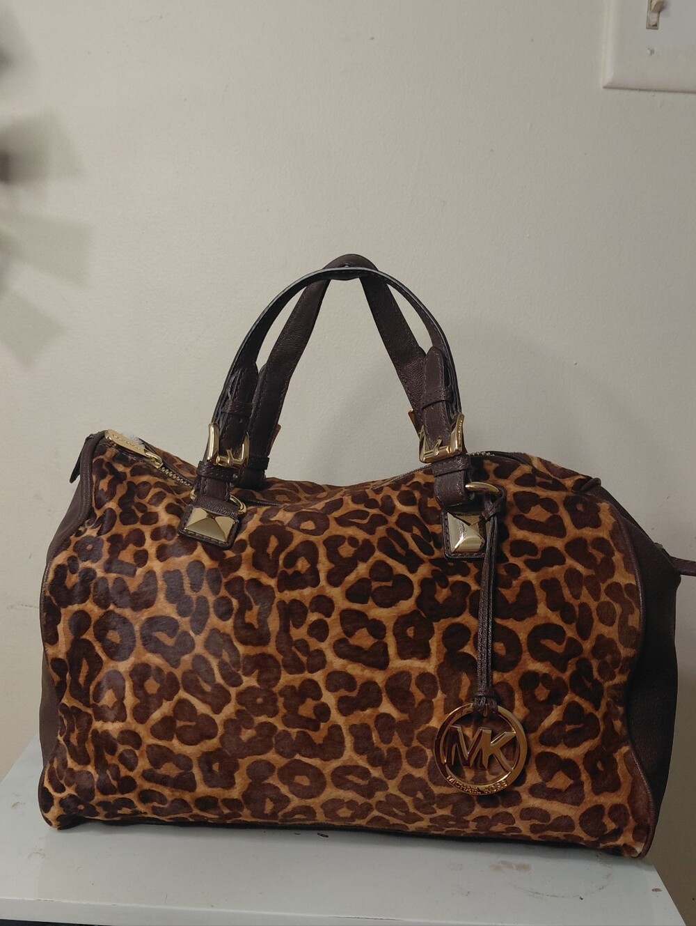 Michael Kors Brown Leopard Print Satchel Shoulder Hand Bag - Picture 3 of 13
